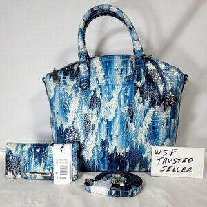 2 pc. BRAHMIN BLUE DEEP WATER EXCLUSIVE LARGE DUXBURY PURSE/BAG-ADY WALLET SET